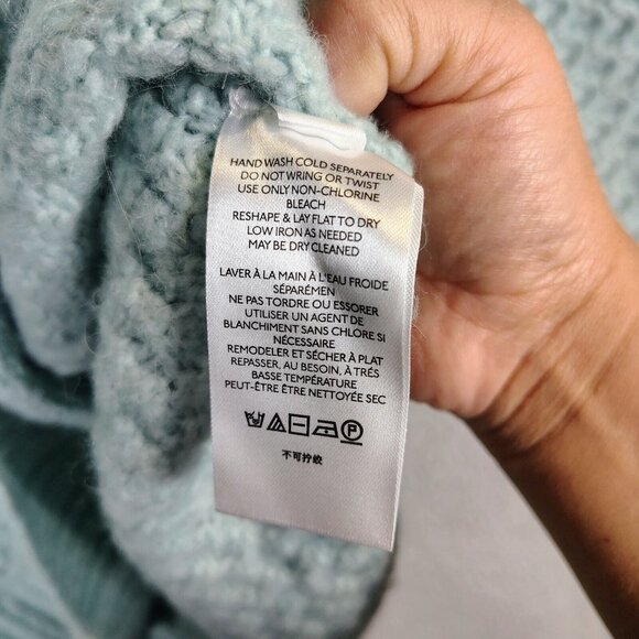 Anthropologie Sweater Women XL Blue Chunky Knit Mock Neck Tunic Fisherman Preppy - Picture 12 of 12